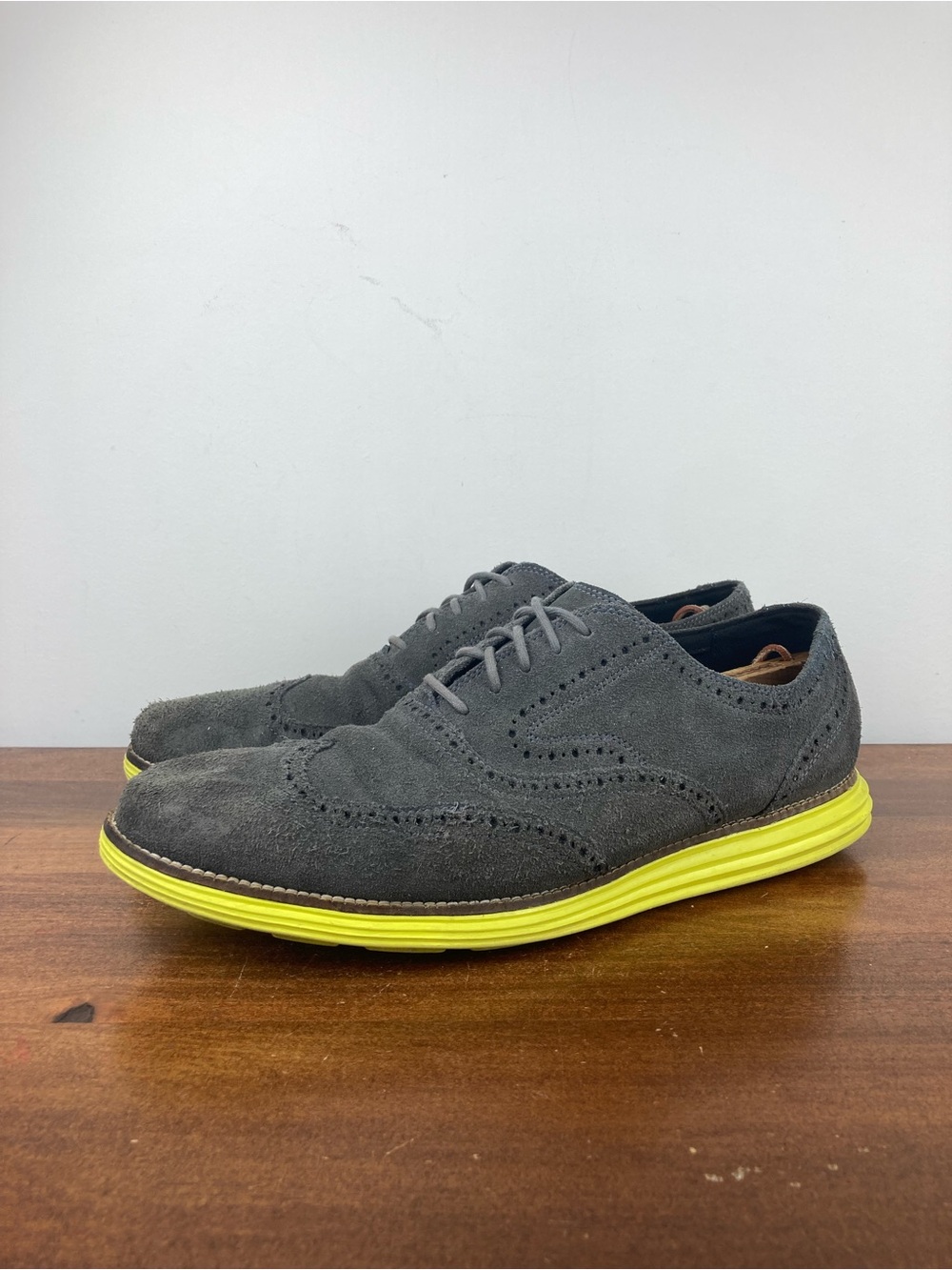 Cole Haan Grand Os Lunargrand Wingtip Suede Oxford Gray Volt C10226 Men Size 13M